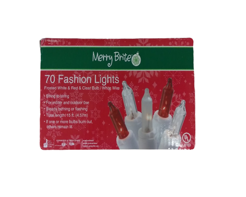 Merry Brite 70 Fashion Lights frosted white & red & clear bulb/white wire