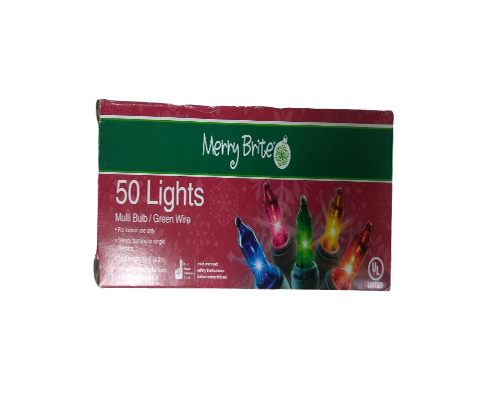 Merry Brite 50 Lights Multi Color Bulbs Wire Green 11 ft of lights