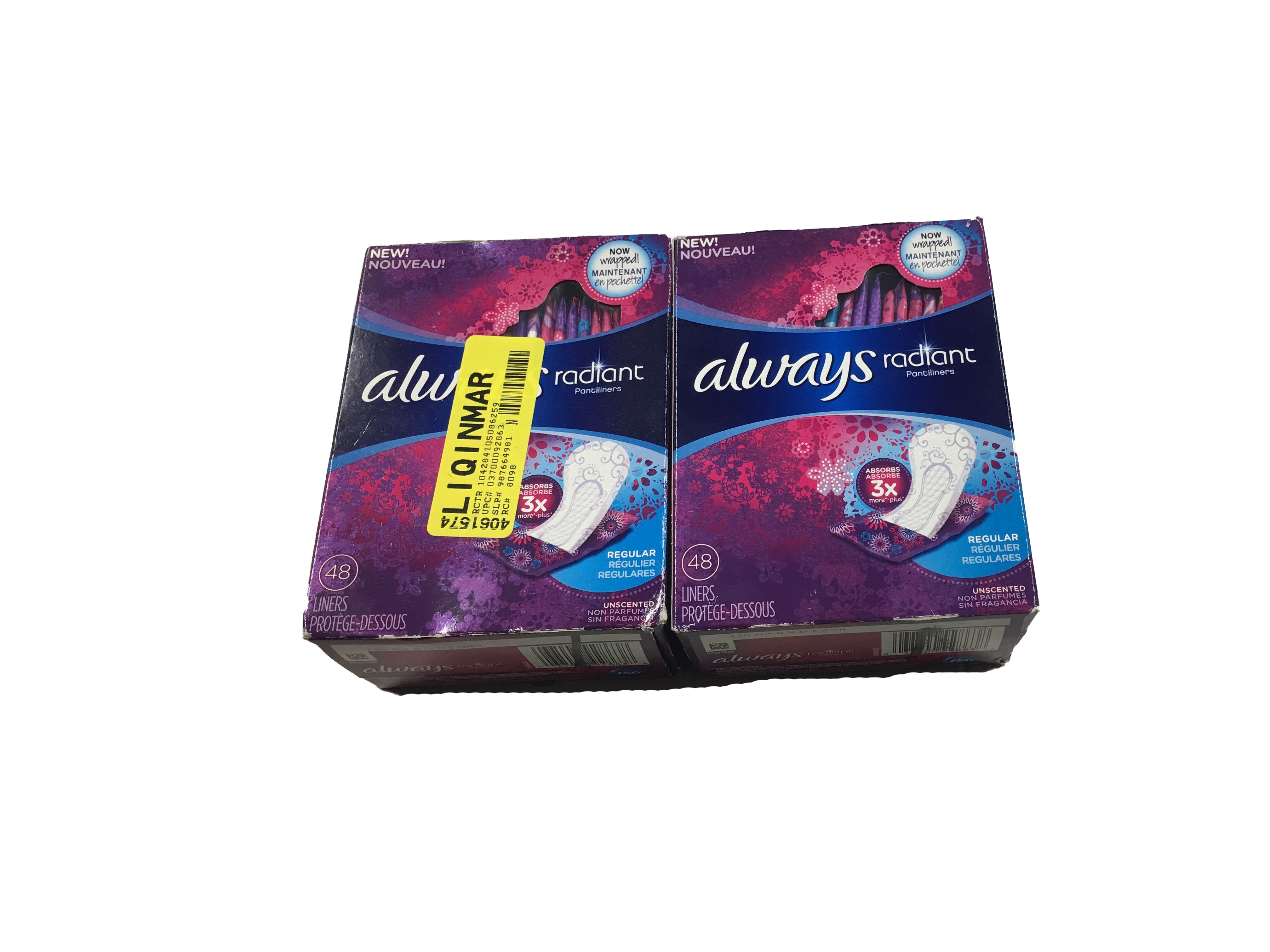 Always Radiant Pantiliners Regular Wrapped Unscented