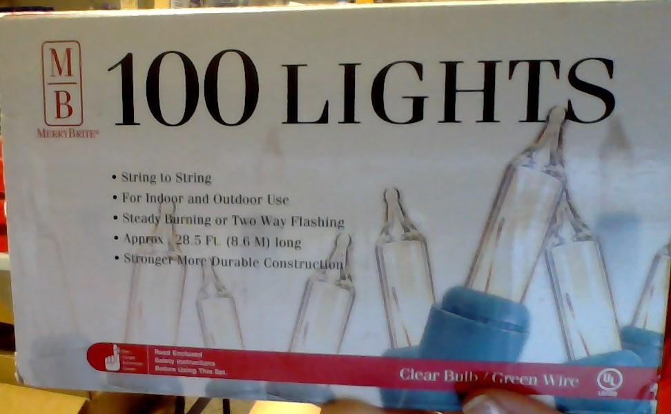 Merry Brite 100 lights clear bulb/green wire