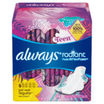 Teen Always radiant with Flex Foam Get Real Regular 14 Pads 100% leak -Free
