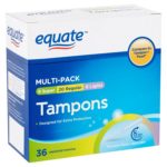 equate Compare to Tampax Pearl 36 multi-pack 8 Super 20 regular 8 Lites unscented tampons 8 hours confident